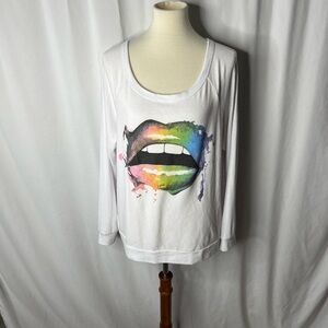 Lauren Moshi Brenna Rainbow Smudge Lip Scoop Neck Top – Size Large